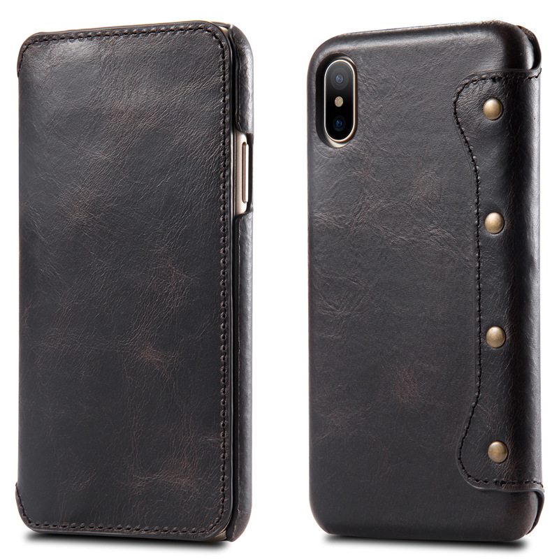 Top Grain Cowhide Oil Wax Flip Phone Case